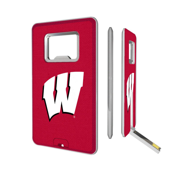 Wisconsin Badgers Solid Credit Card USB Drive with Bottle Opener 32GB